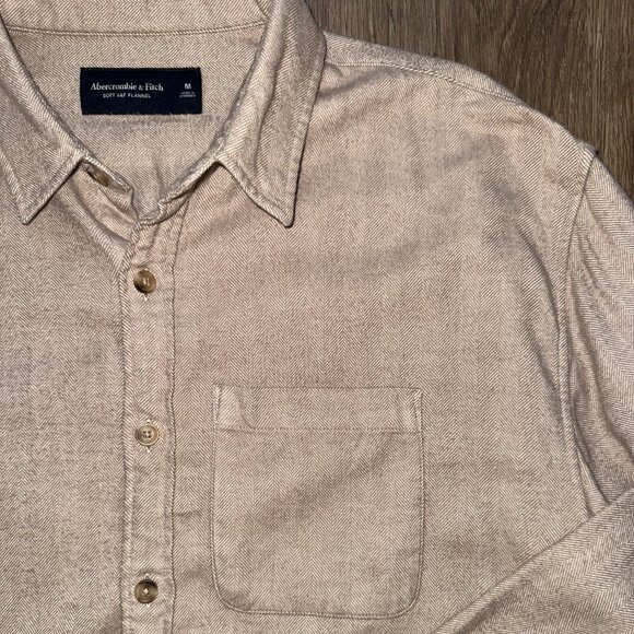 Abercrombie Long-Sleeve 90s Relaxed Flannel Light Brown (Medium) - Picture 3 of 4